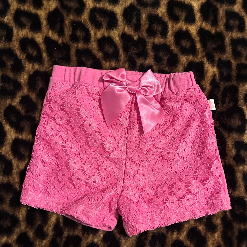Pink Lace Shorts with Bow